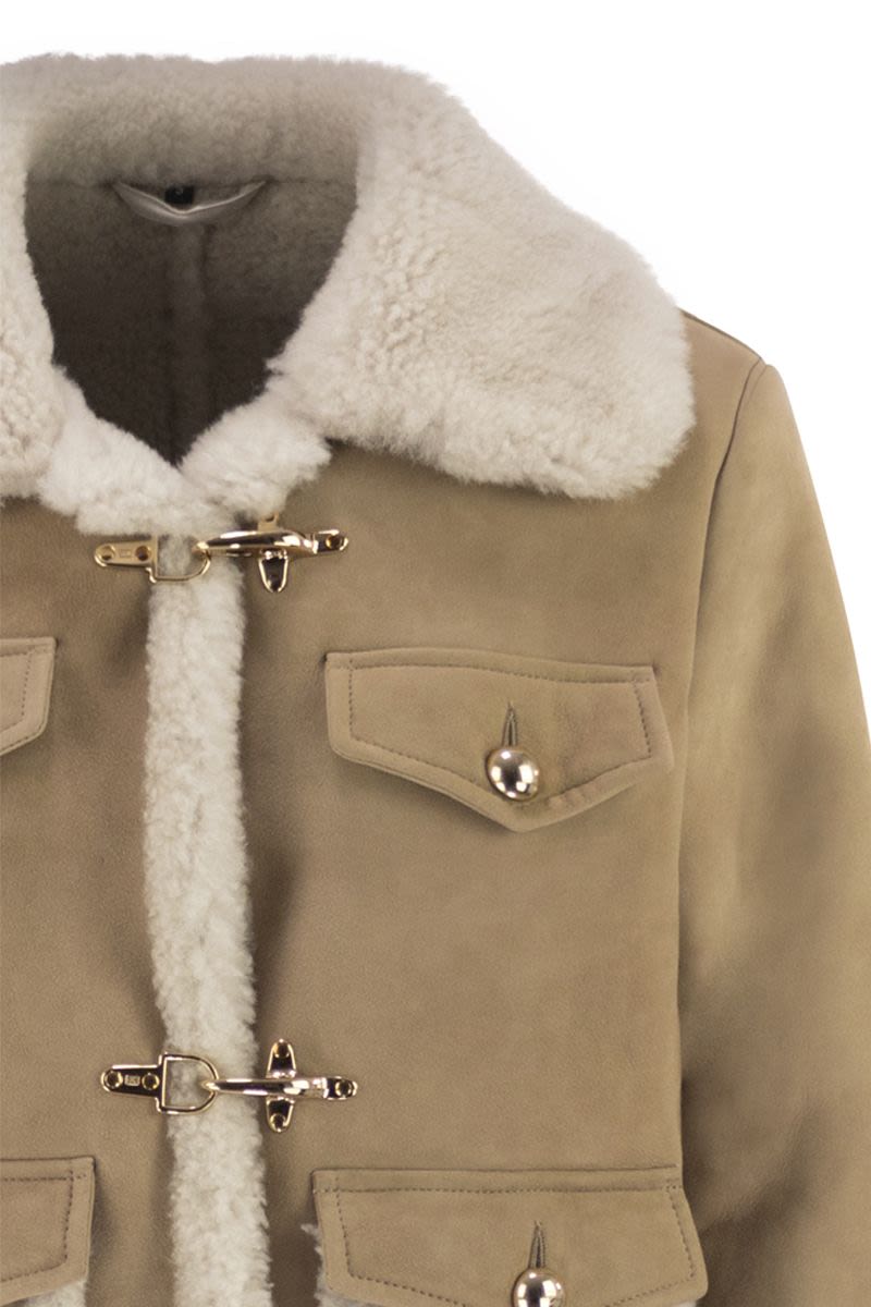 FAY Cropped Sheepskin Jacket with Hook Fastening