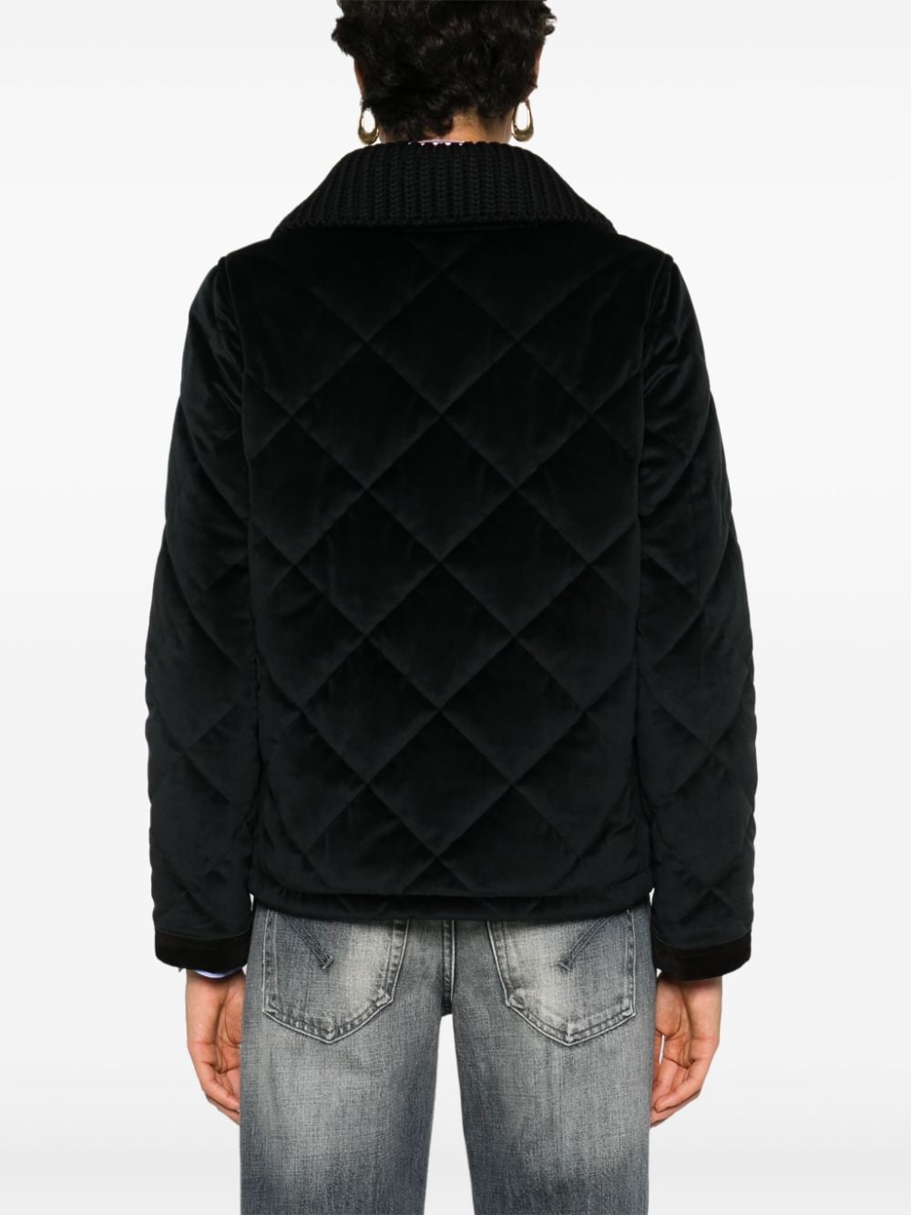 FAY Quilted Velvet Jacket with Detachable Collar