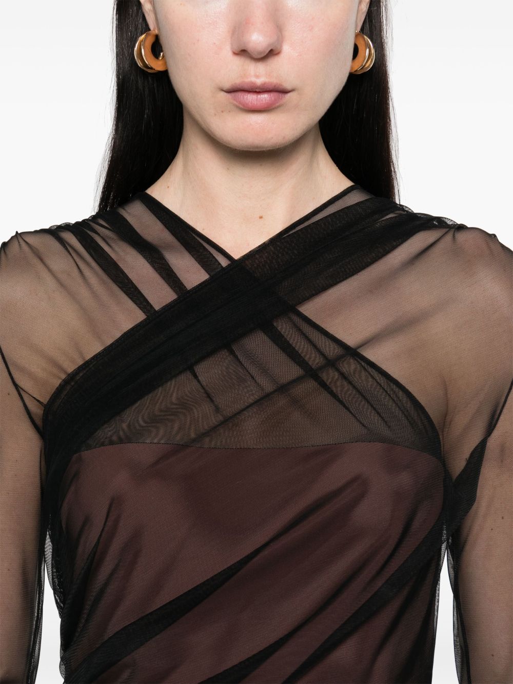 NENSI DOJAKA Chic Gathered Tulle Mini Top for Women