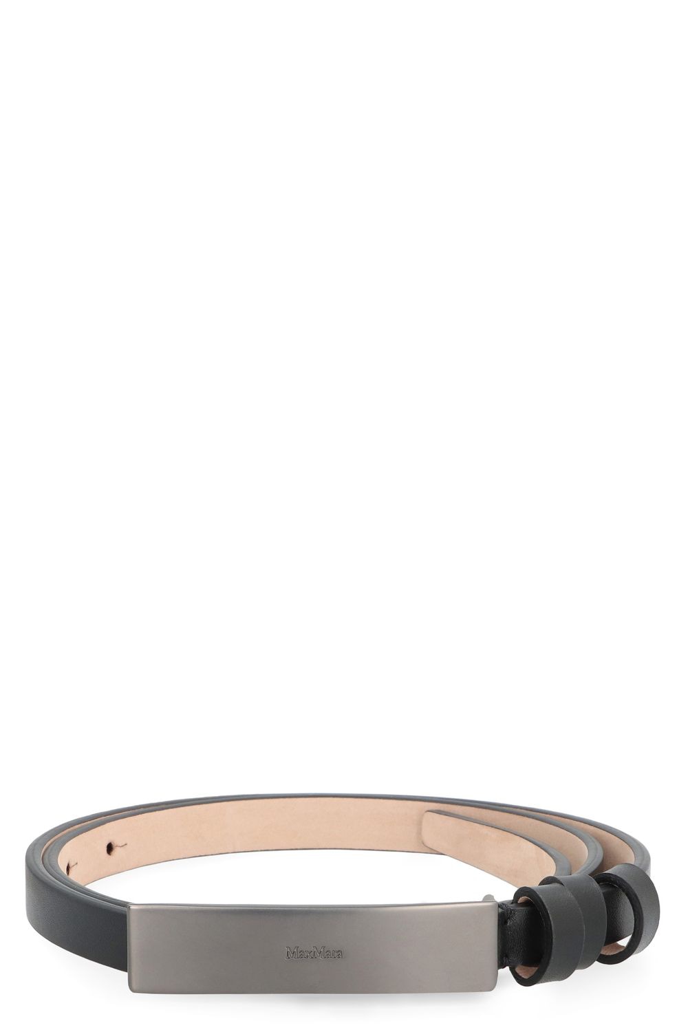 MAX MARA Leather Belt with Logoed Metal Buckle - 1.5 cm Height