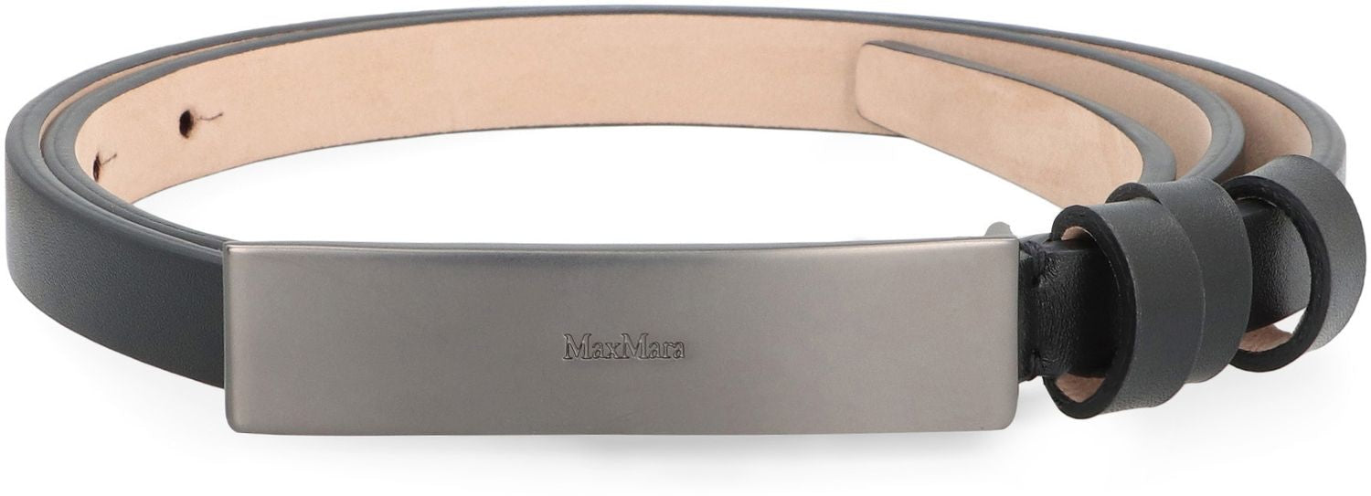 MAX MARA Leather Belt with Logoed Metal Buckle - 1.5 cm Height