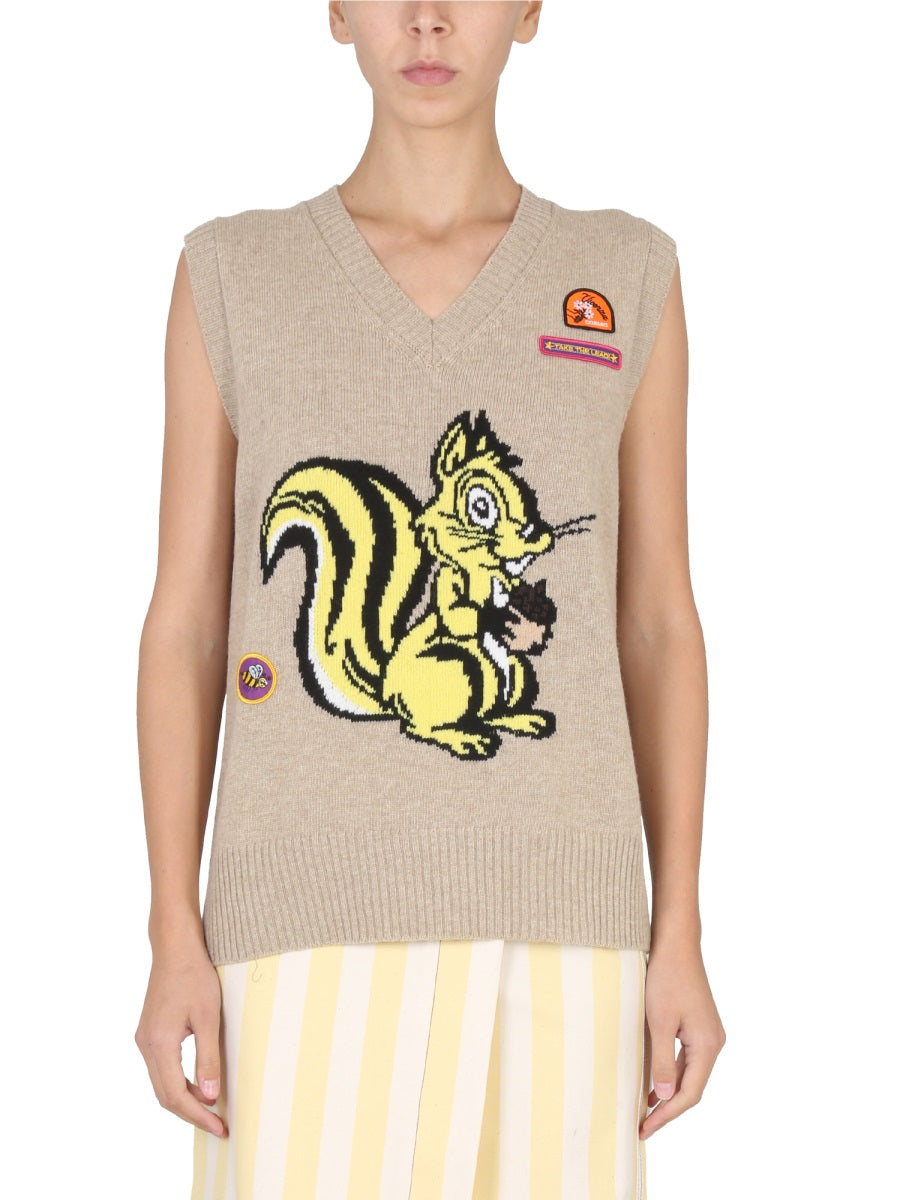 CORMIO V-Neck Ribbed Collar Mini Vest