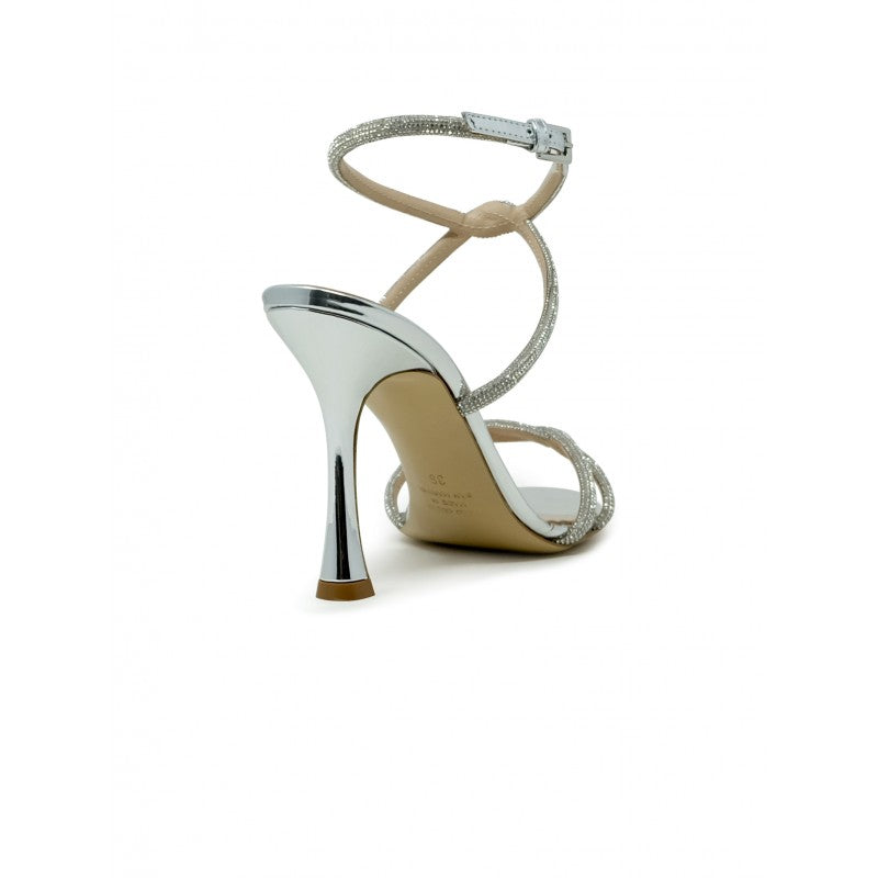 NINALILOU Elegant Leather Sandals with Swarovski Crystals - 10 cm Heel