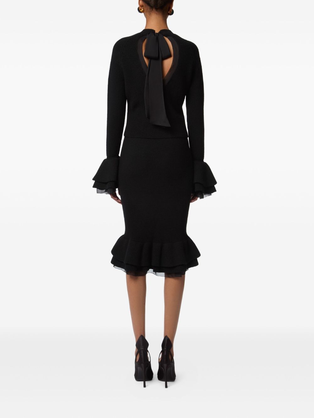 NINA RICCI Knit Midi Skirt with Peplum and Pleated Ruffle - Women