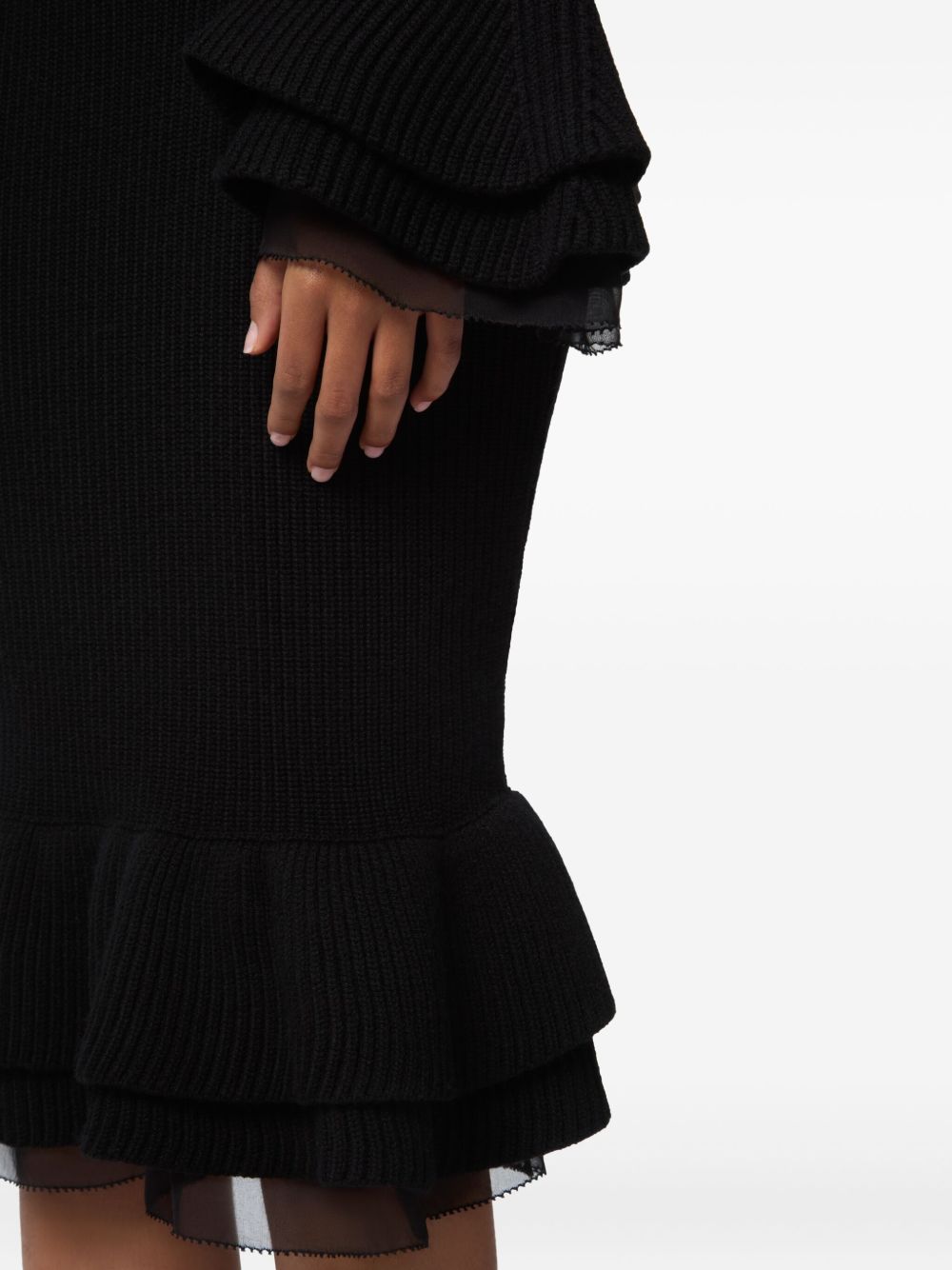 NINA RICCI Knit Midi Skirt with Peplum and Pleated Ruffle - Women