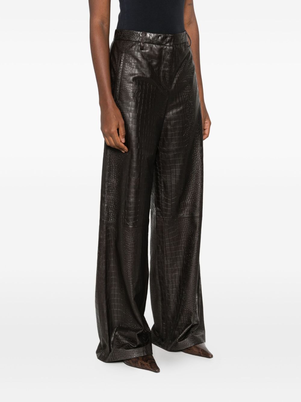 ENES Wide Leg High Waist Leather Trousers