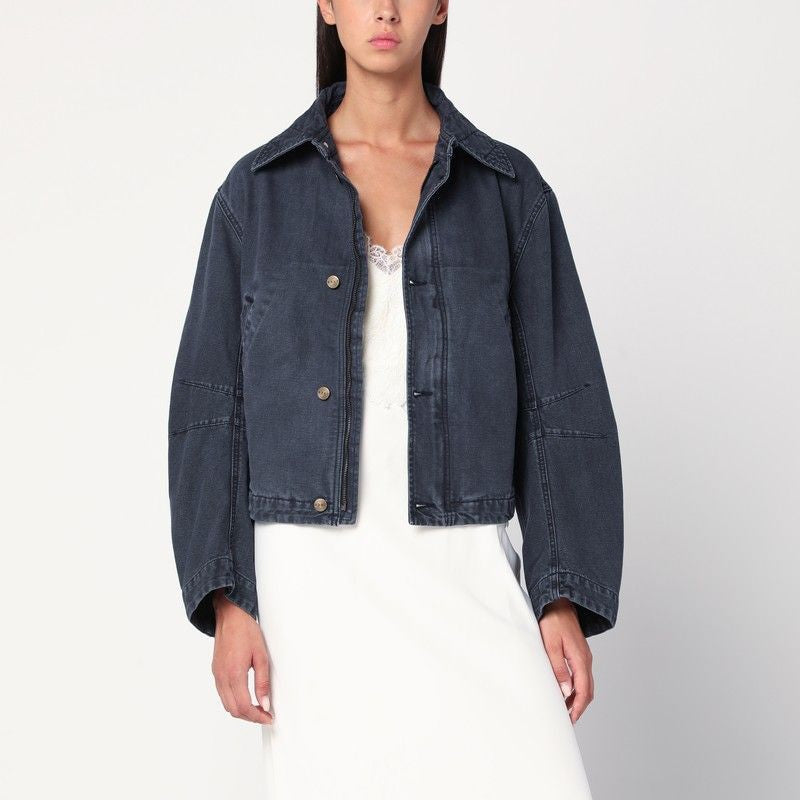 6397 Cropped Denim Jacket with Shirt Collar