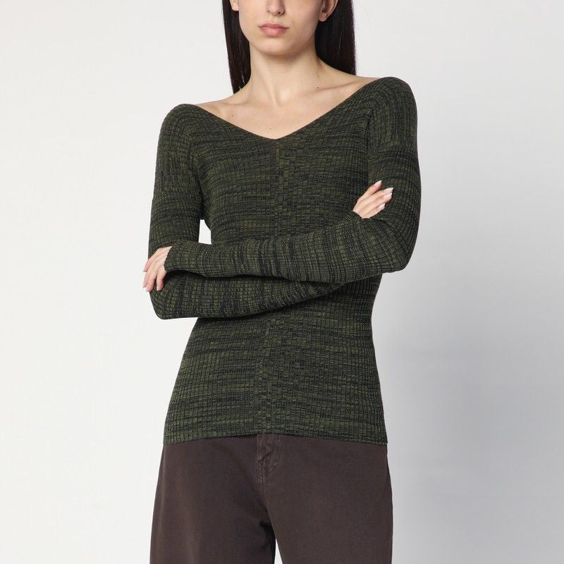 6397 Fitted V-Neck Military Sweater for Women