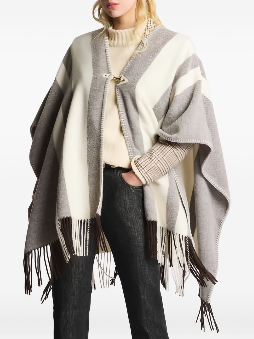 FAY Wool Poncho with Hook Closure