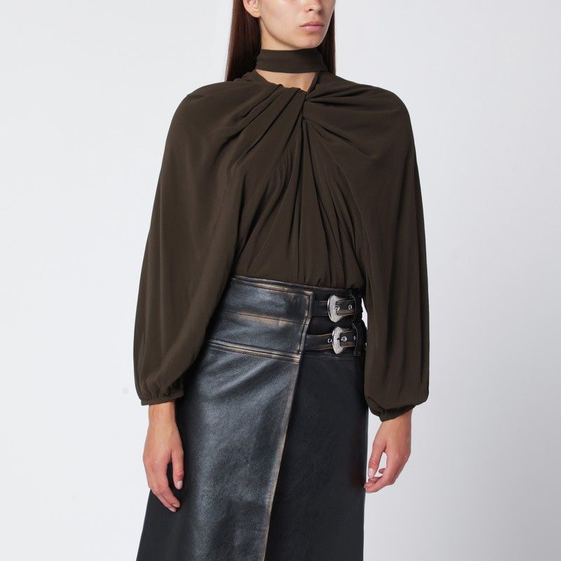 NAMACHEKO Draped Silk Top with Wide Long Sleeves and Cut-Out Detail
