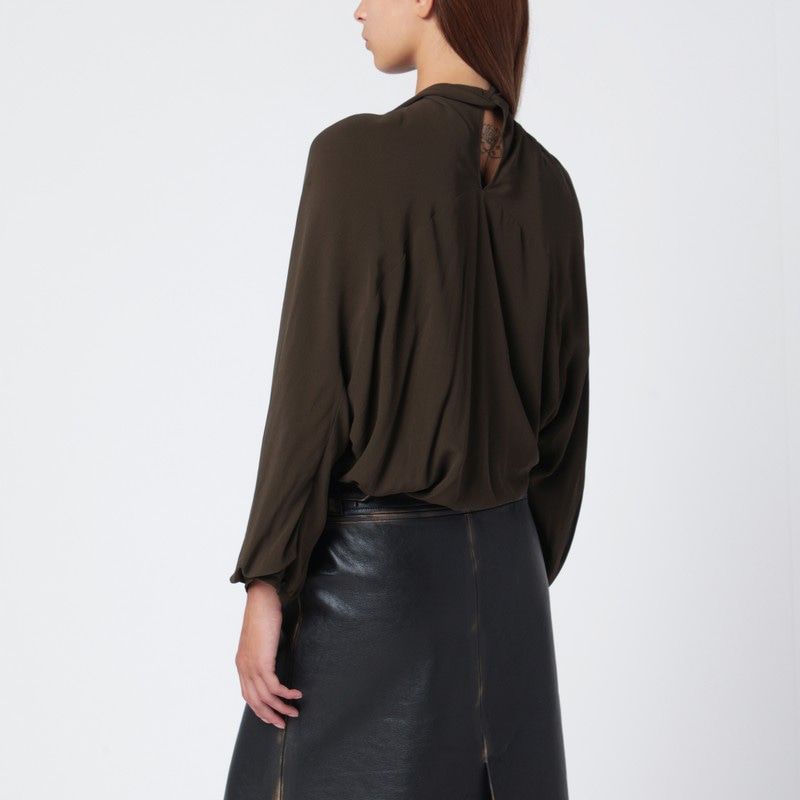 NAMACHEKO Draped Silk Top with Wide Long Sleeves and Cut-Out Detail