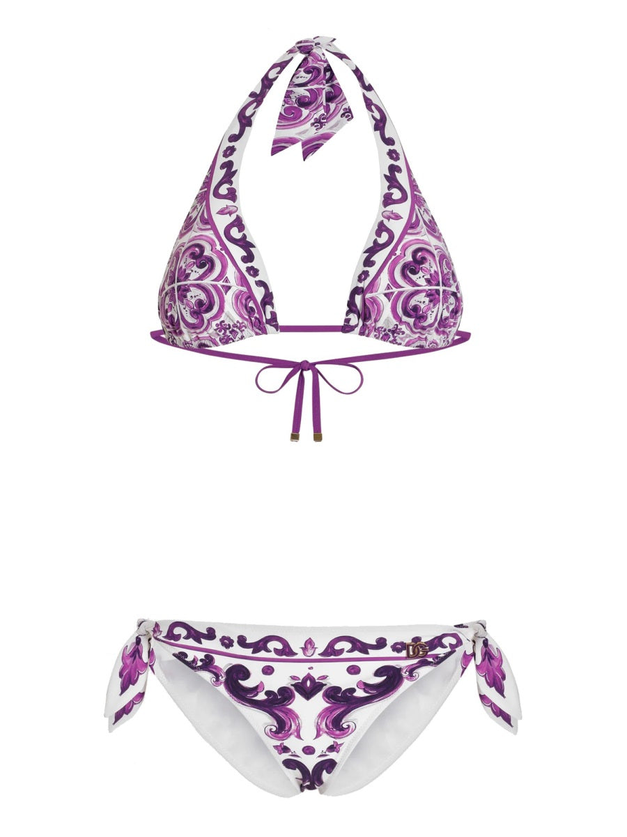 DOLCE & GABBANA Majolica Print Padded Triangle Bikini Swimsuit - Size 2