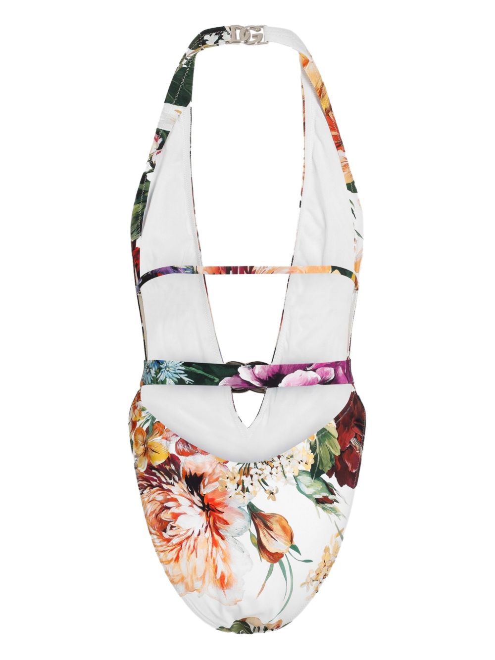 DOLCE & GABBANA Floral Print Swimsuit with Logo Buckle - Women