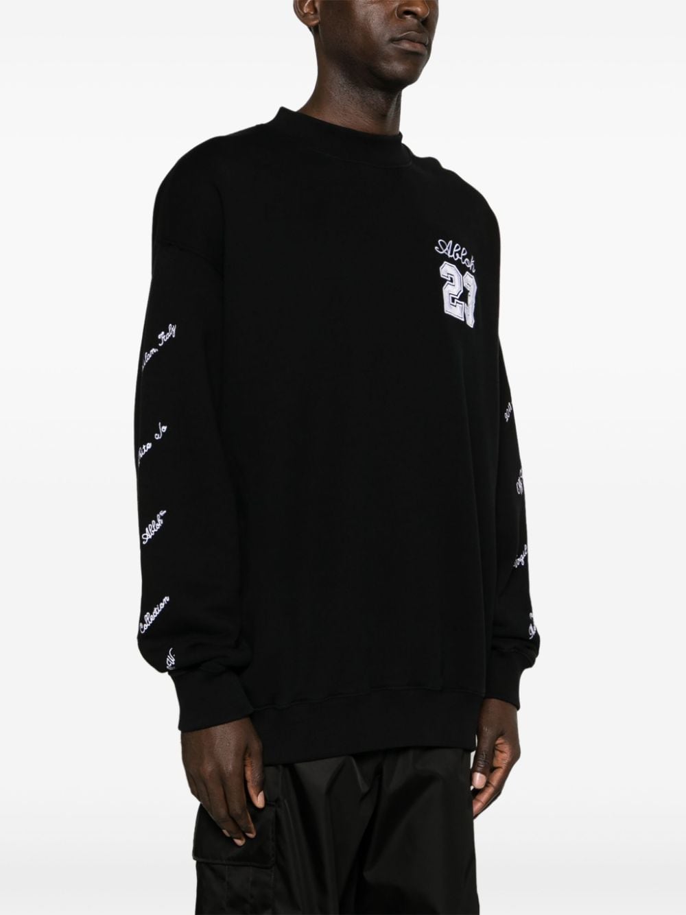 OFF-WHITE Cotton Crew-Neck Sweatshirt with Embroidered Sleeves