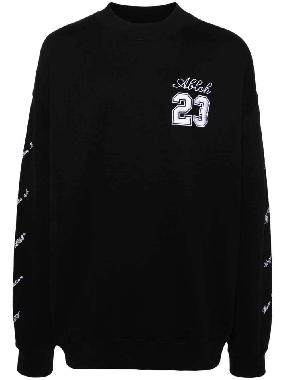 OFF-WHITE Cotton Crew-Neck Sweatshirt with Embroidered Sleeves and Side Slits