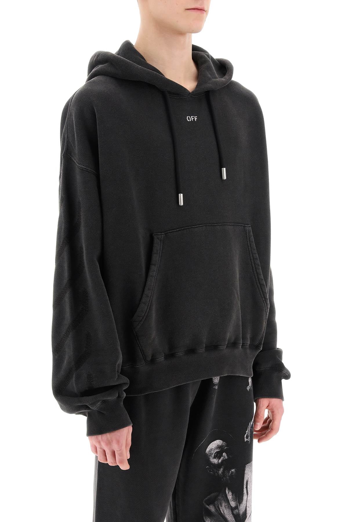 OFF-WHITE Cotton Hoodie with Logo Stamp and Pouch Pocket
