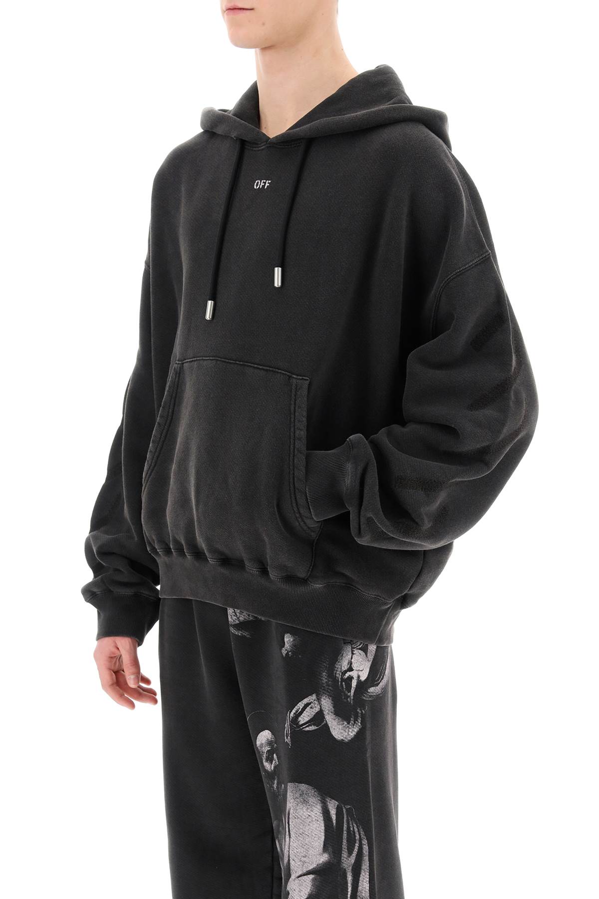 OFF-WHITE Cotton Hoodie with Logo Stamp and Pouch Pocket