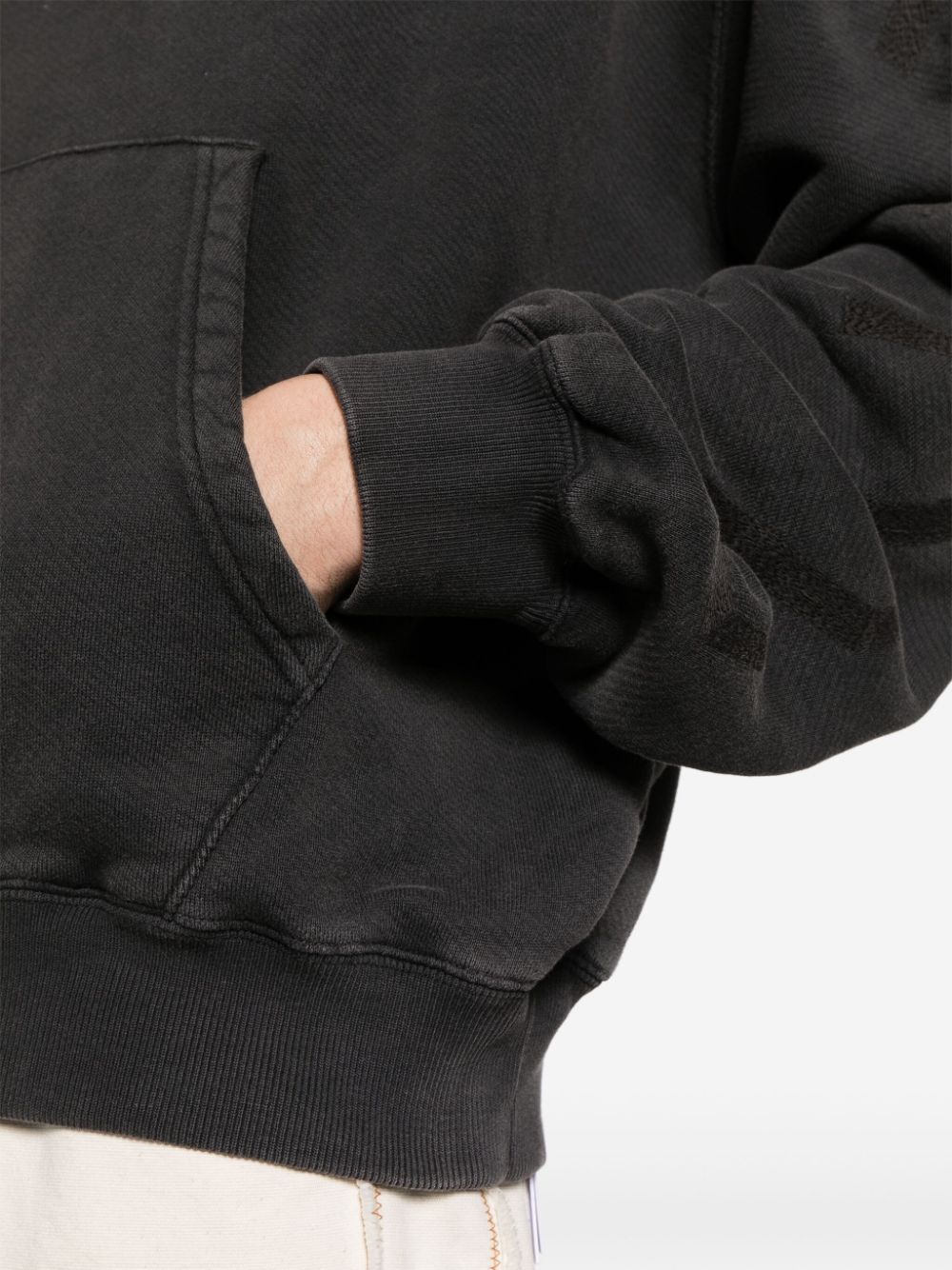 OFF-WHITE Cotton Hoodie with Logo Stamp and Pouch Pocket