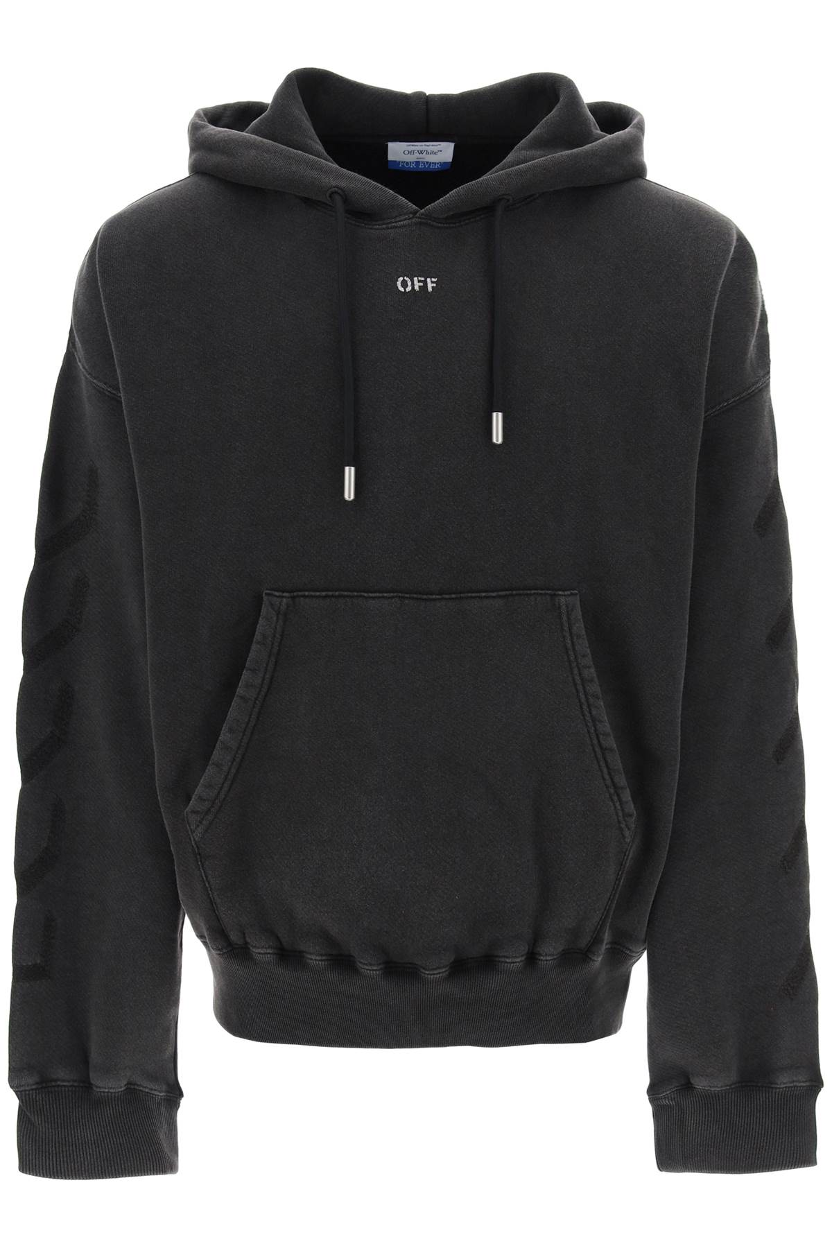 OFF-WHITE Cotton Hoodie with Logo Stamp and Pouch Pocket