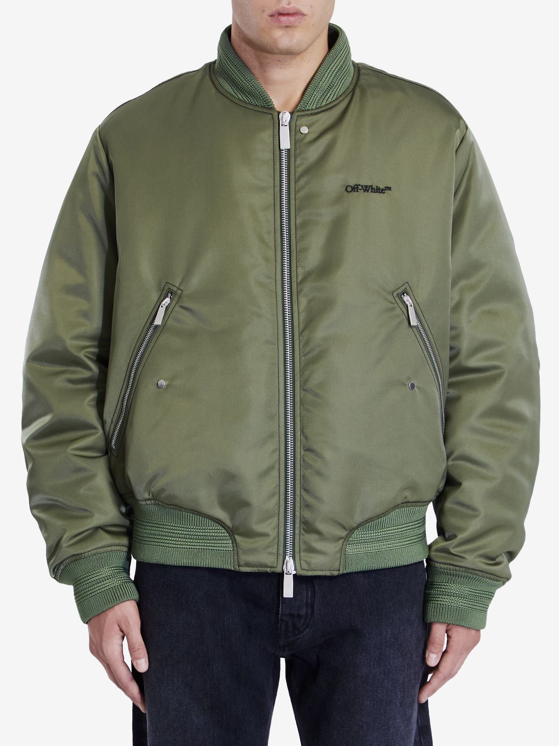 OFF-WHITE Men's Regular Fit Four Leaf Clove Bomber Jacket