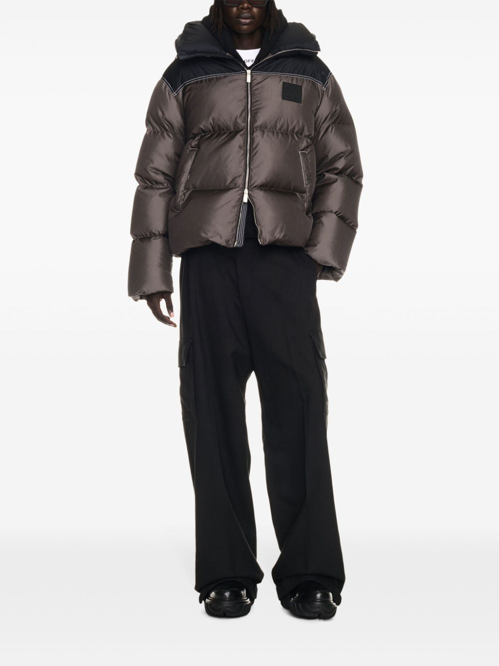 OFF-WHITE Men's Patch Down Jacket with Contrasting Hood