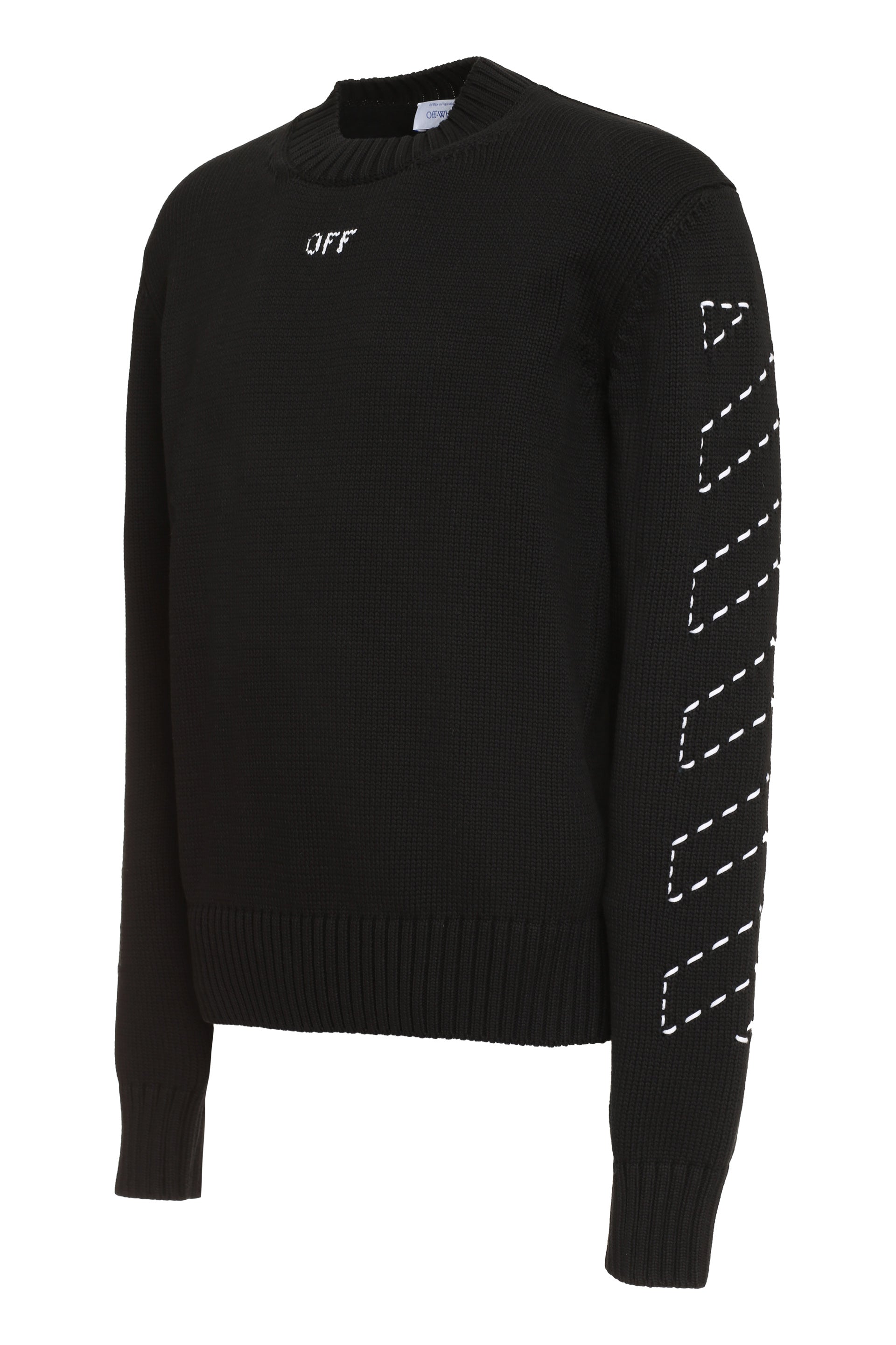 OFF-WHITE Cotton Crew-Neck Sweater with Arrow Embroidery
