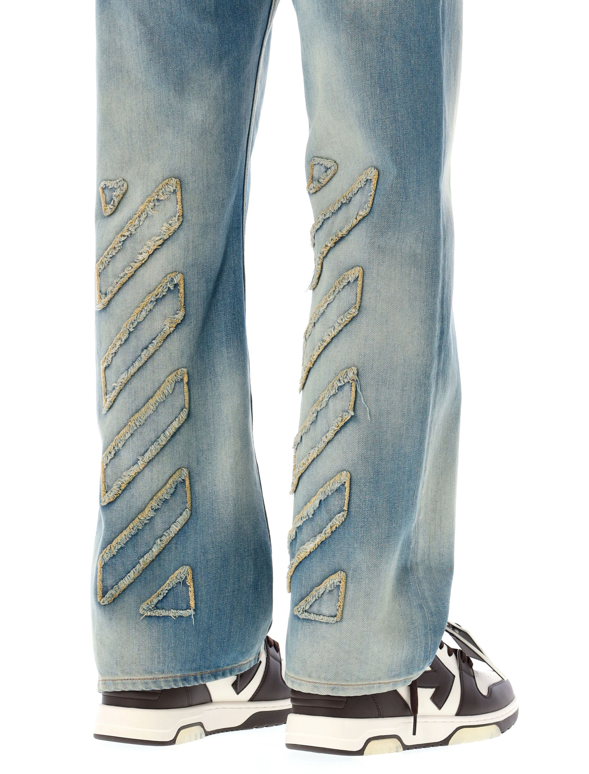 OFF-WHITE 90s Skate Jeans with Diagonal Frayed Patches - Size 32