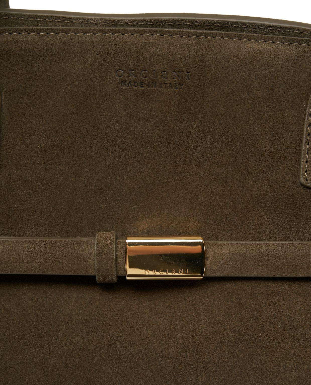 ORCIANI Suede Handbag with Gold Buckle Strap - 41 x 24 x 14 cm