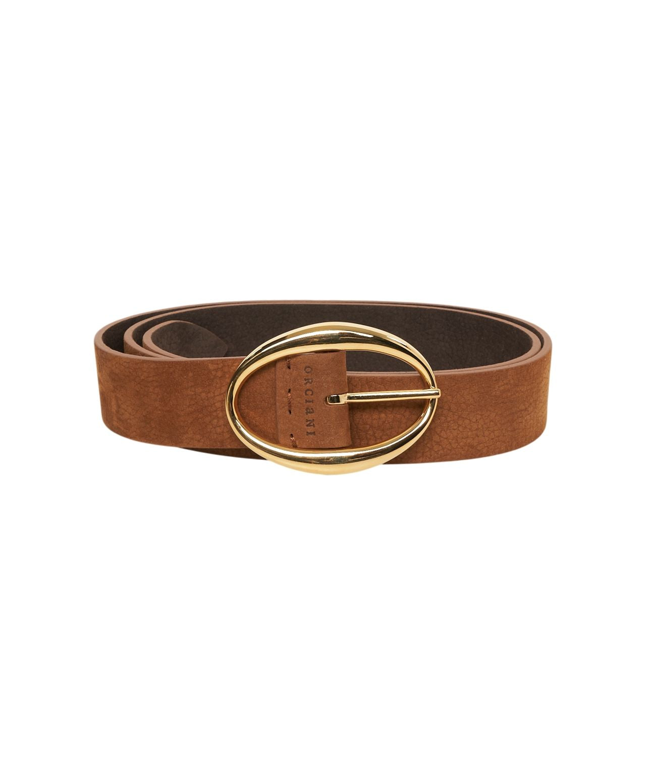 ORCIANI Luxury Leather Belt with Gold Oval Buckle - 3.5cm Width