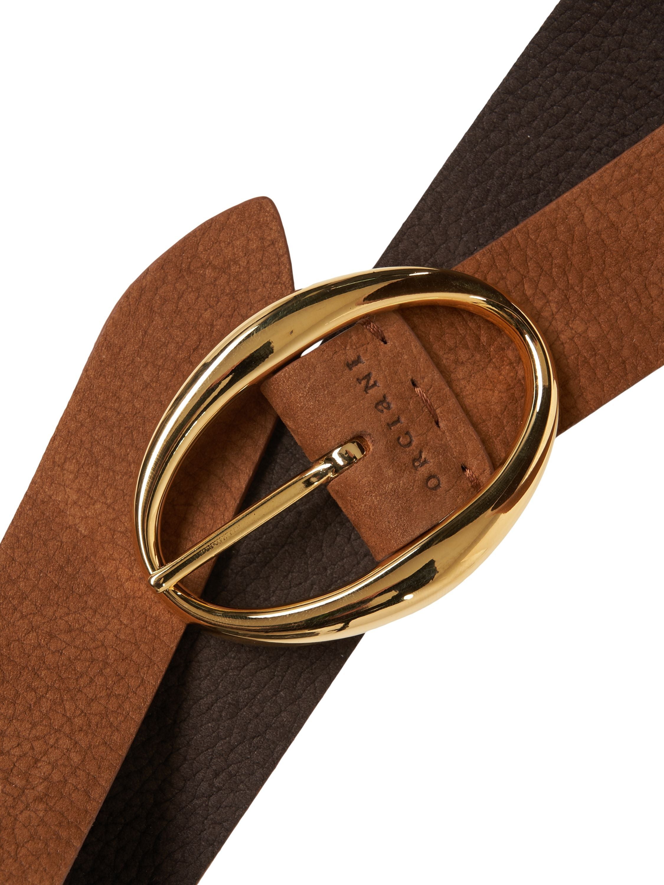 ORCIANI Luxury Leather Belt with Gold Oval Buckle - 3.5cm Width