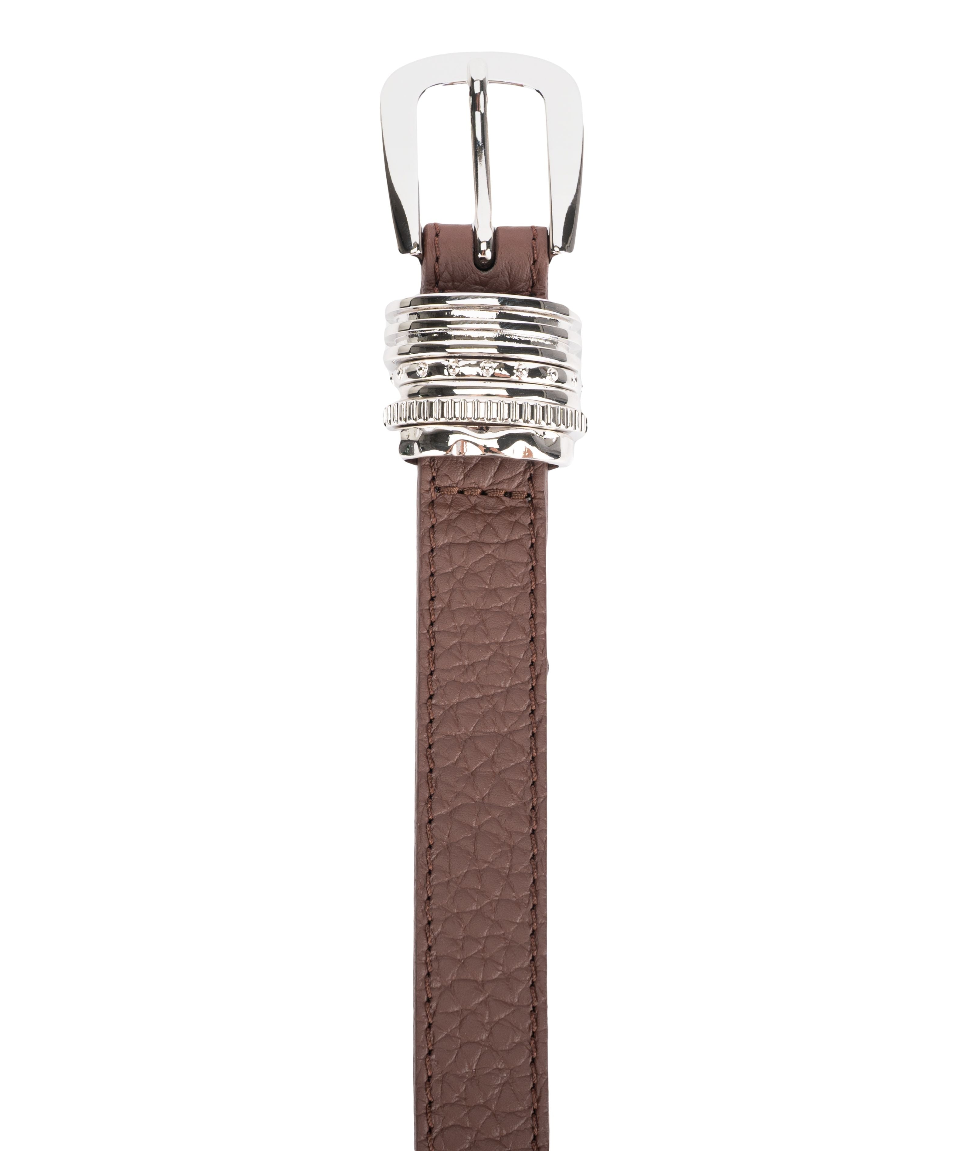 ORCIANI Grained Leather Belt with Silver-Tone Buckle