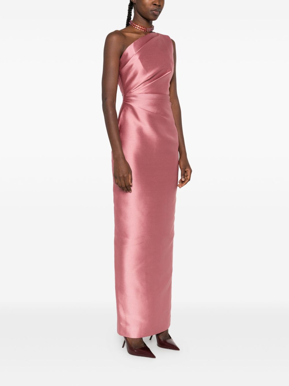 SOLACE LONDON One-Shoulder Draped Midi Dress