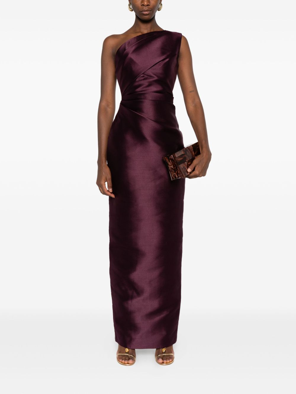 SOLACE LONDON One-Shoulder Midi Dress with Draped Bodice
