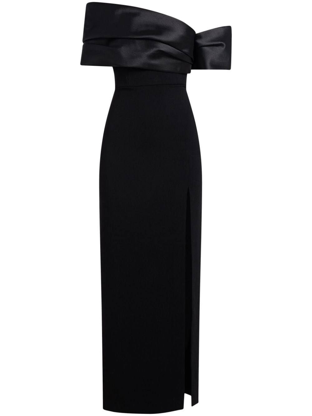 SOLACE LONDON Off-Shoulder Satin Trim Slit Dress