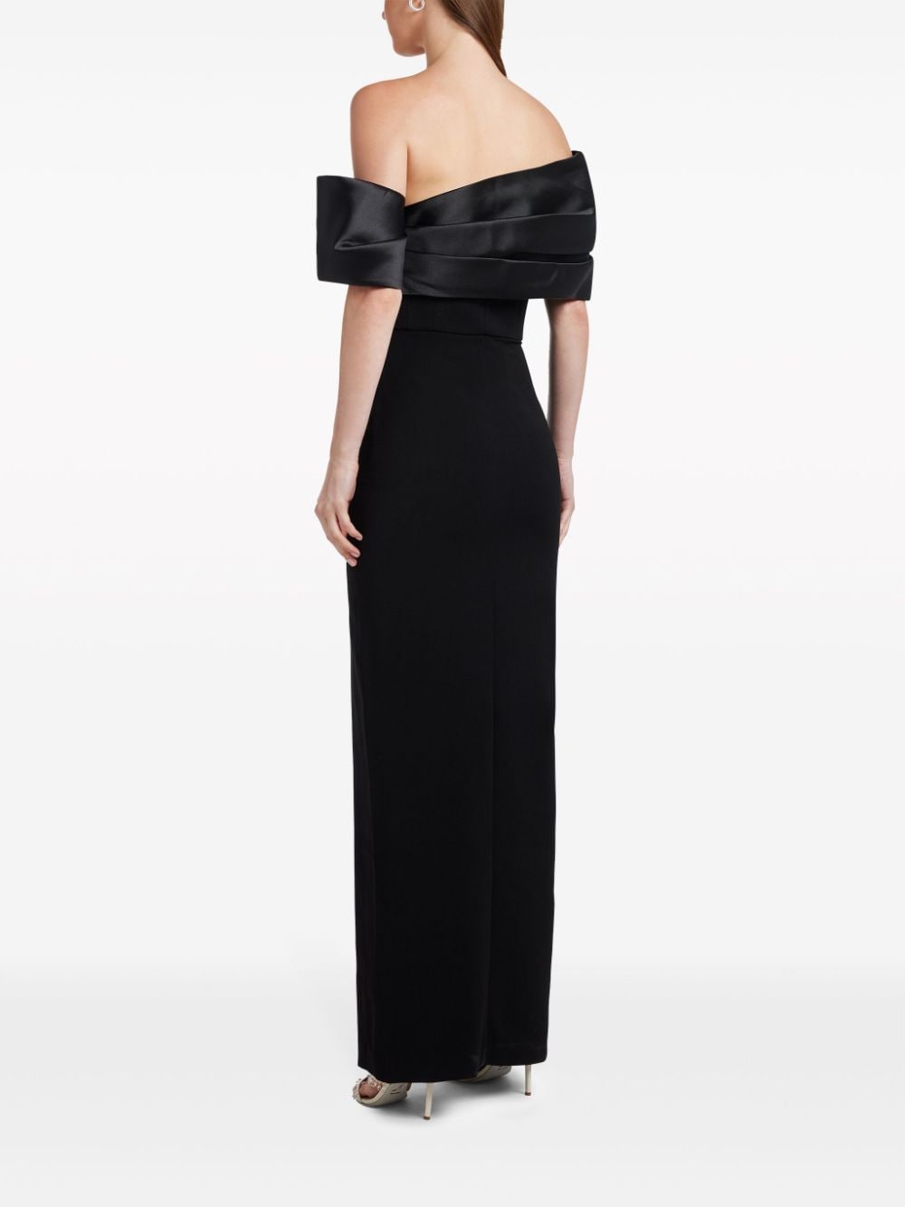 SOLACE LONDON Off-Shoulder Satin Trim Slit Dress