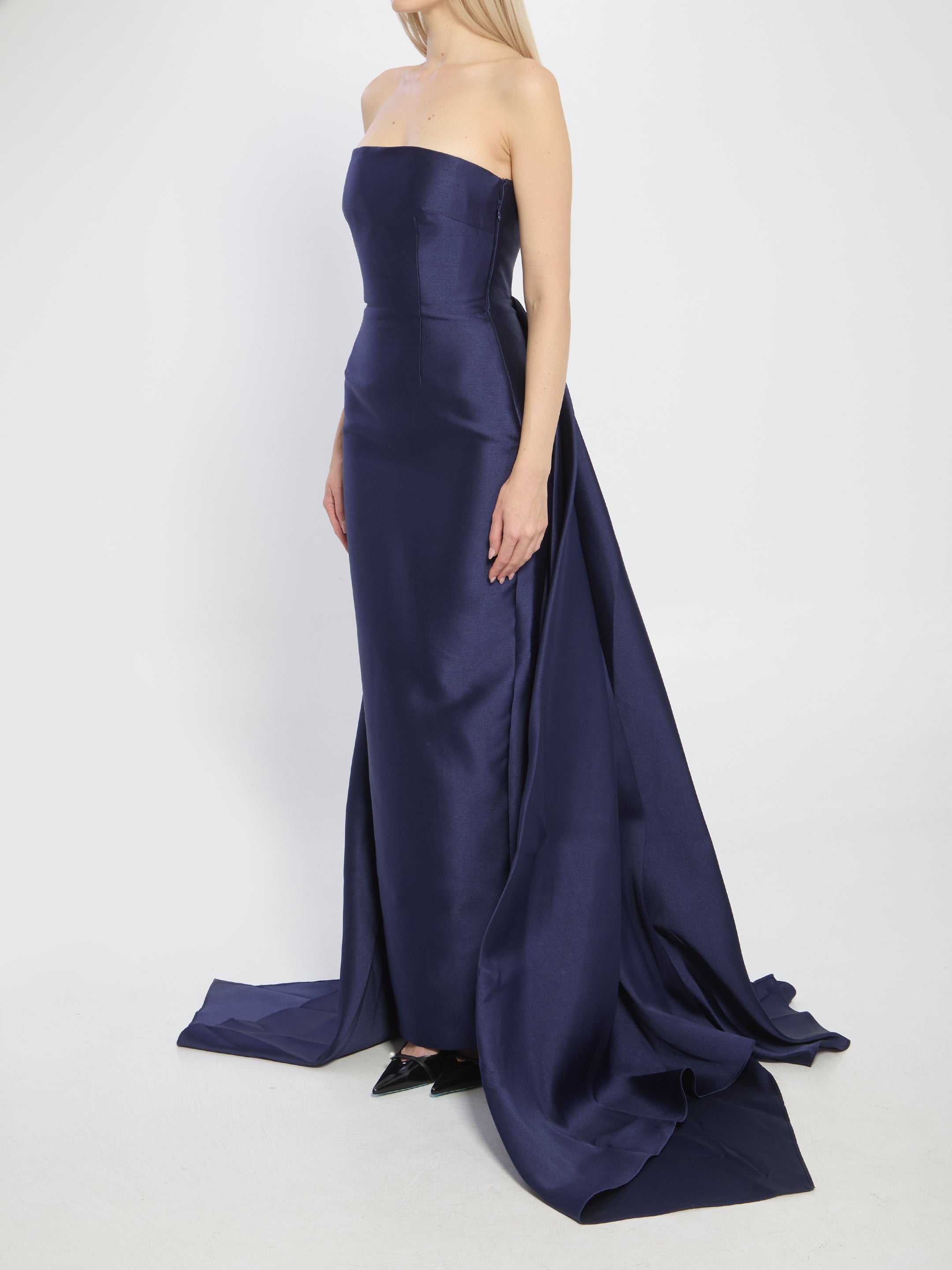 SOLACE LONDON Maxi Dress with Bateau Neckline and Double Train - Size 8