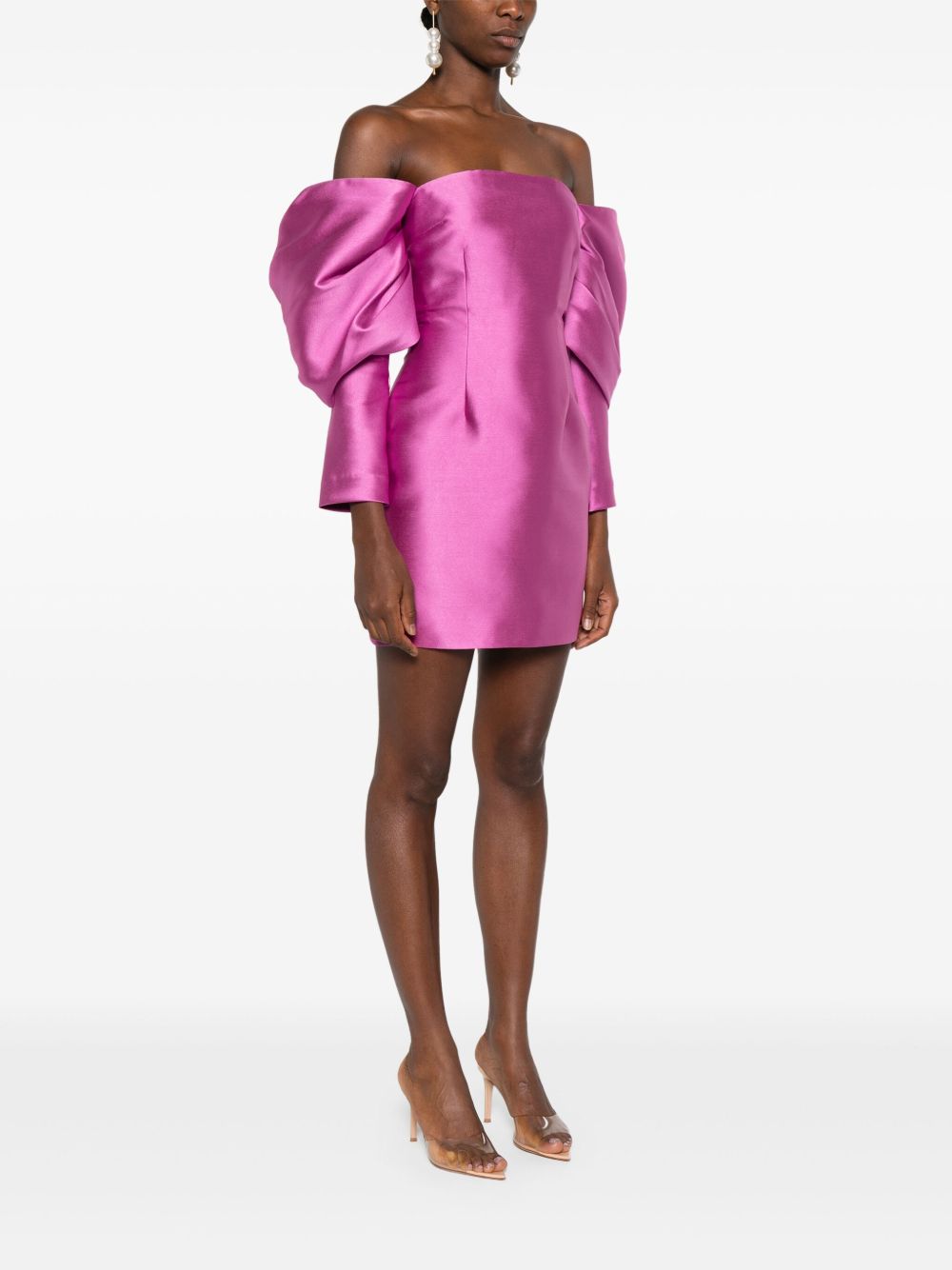 SOLACE LONDON Fitted Mini Dress with Long Draped Sleeves