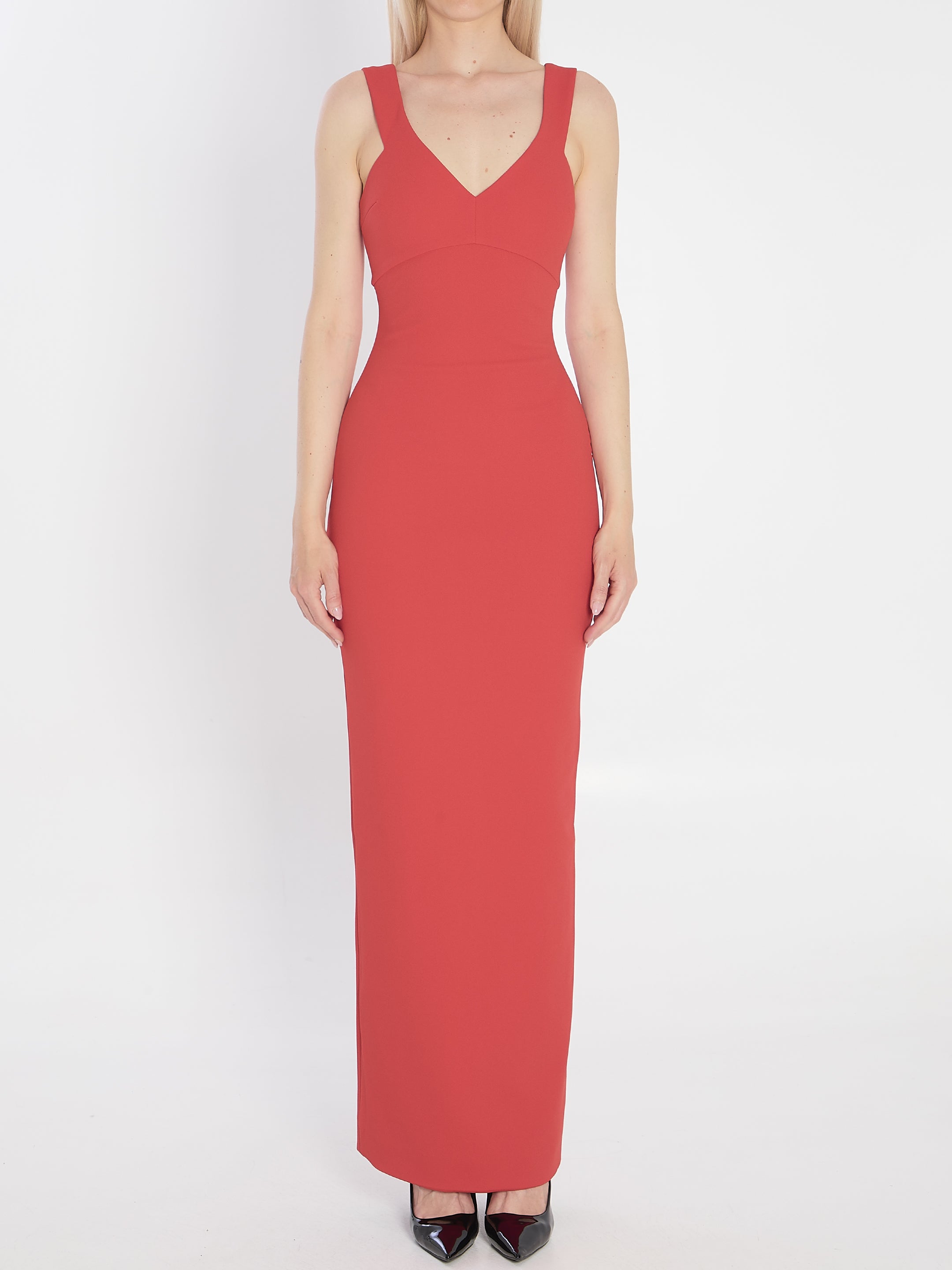 SOLACE LONDON Maxi Dress - Fitted V-Neck with Off-the-Shoulder Design Size 8