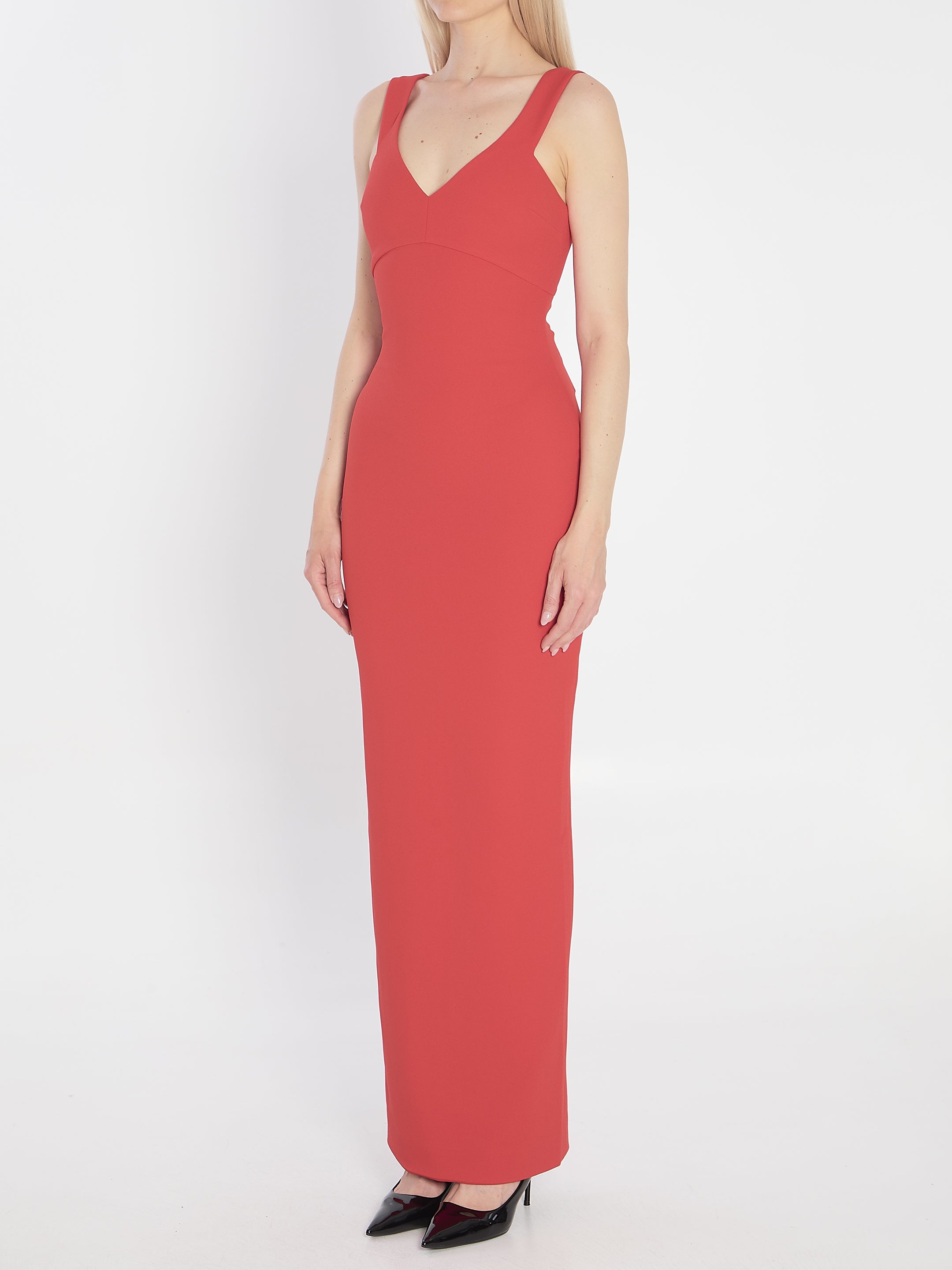 SOLACE LONDON Maxi Dress - Fitted V-Neck with Off-the-Shoulder Design Size 8