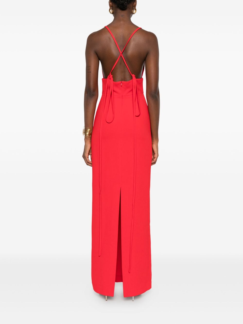 SOLACE LONDON Milly Midi Dress with Red Cross-Back Straps