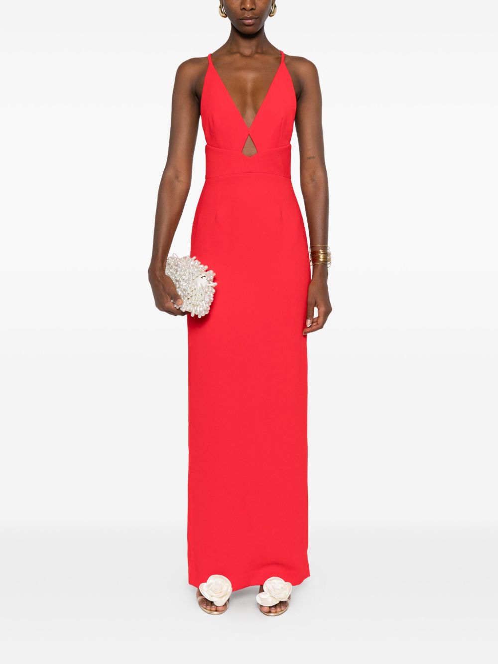 SOLACE LONDON Milly Midi Dress with Red Cross-Back Straps
