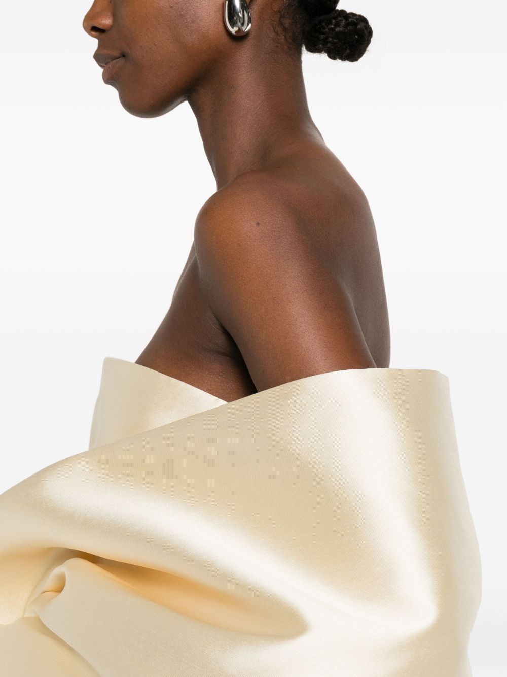 SOLACE LONDON Renee Strapless Maxi Dress with Pearl Flared Sleeves