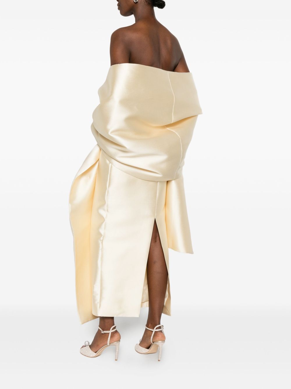 SOLACE LONDON Renee Strapless Maxi Dress with Pearl Flared Sleeves