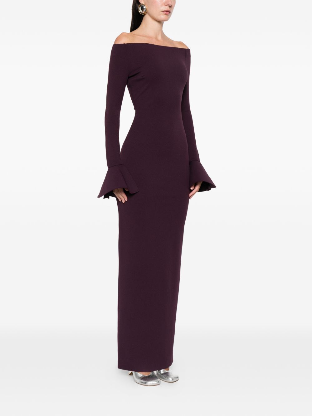 SOLACE LONDON Anica Maxi Dress with Off-Shoulder Long Sleeves