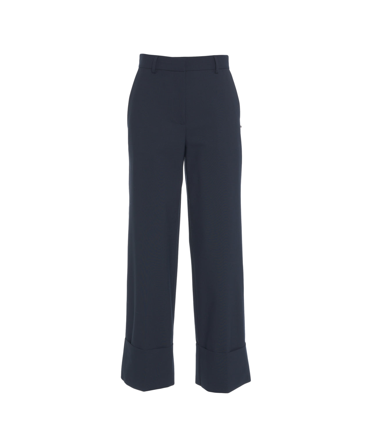 OTTO D AME High-Waisted Wide-Leg Trousers with Cuffed Hem