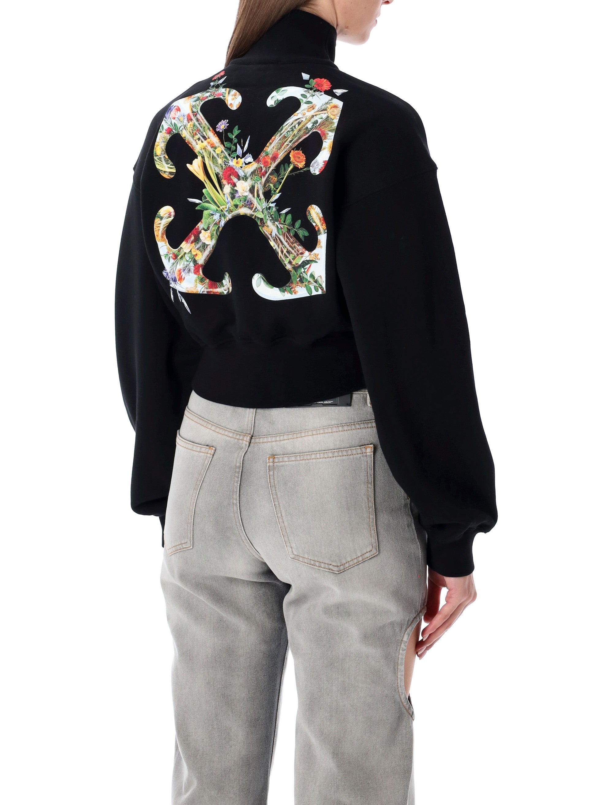 OFF-WHITE Cropped Zip Fleece with Floral Arrow Print - Women's Size S
