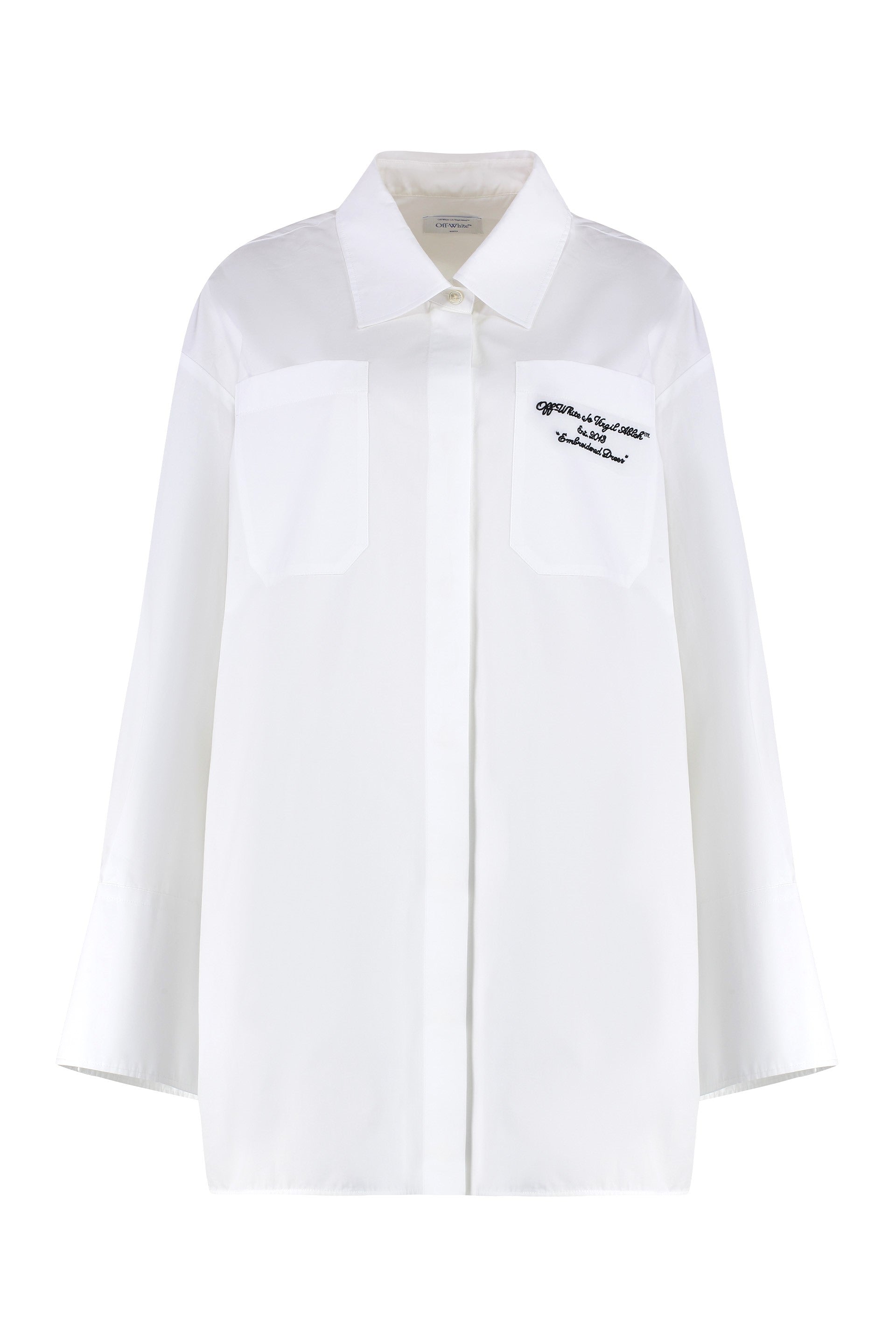 OFF-WHITE Cotton Shirtdress with Front Pockets - Women's
