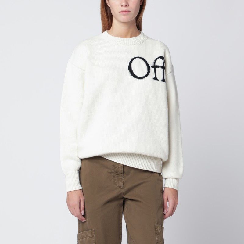 OFF-WHITE Women's Logo Intarsia Wool-Blend Crewneck Sweater