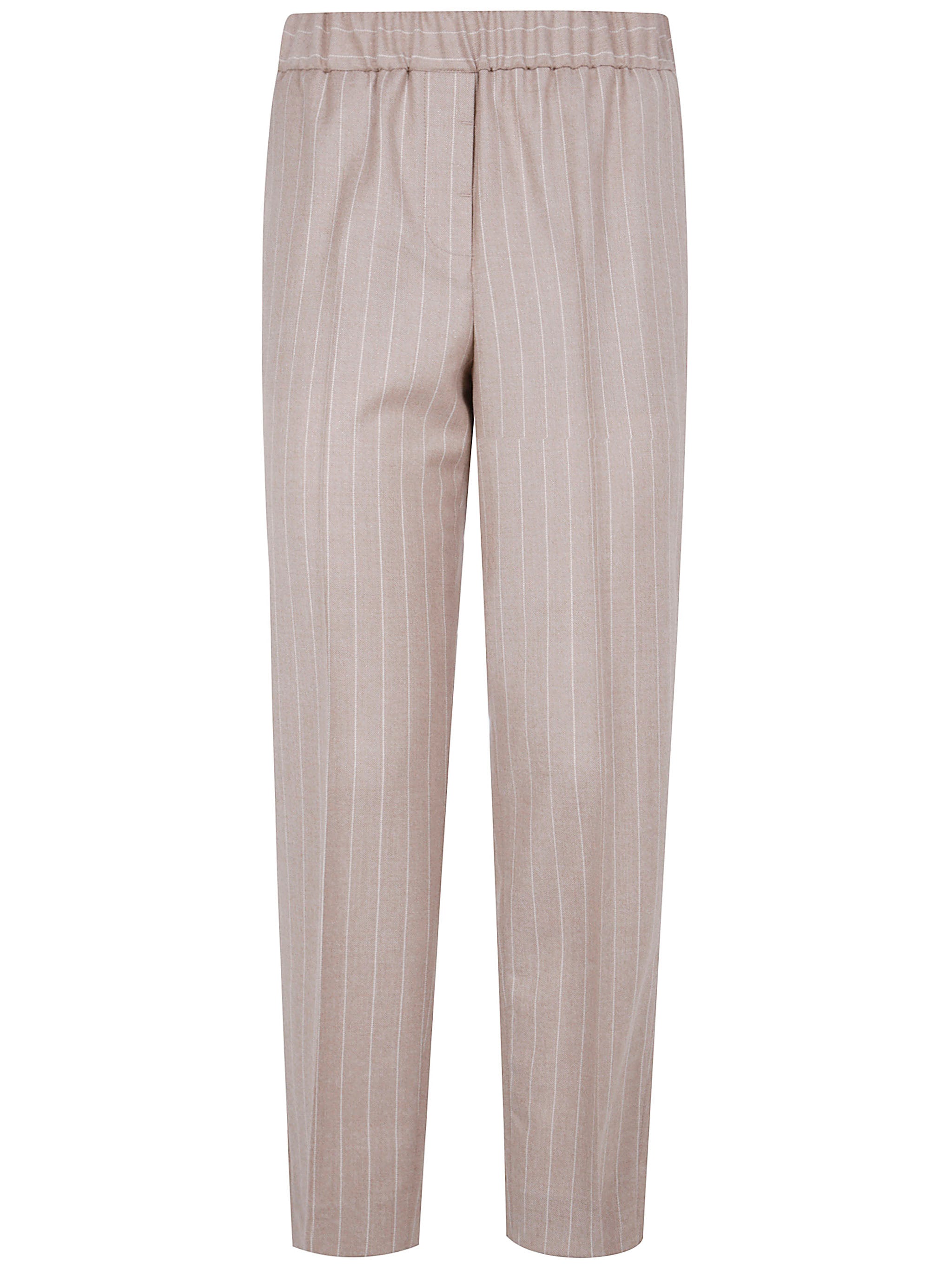 PESERICO Elastic Waisted Pinstriped Lurex Flannel Trousers