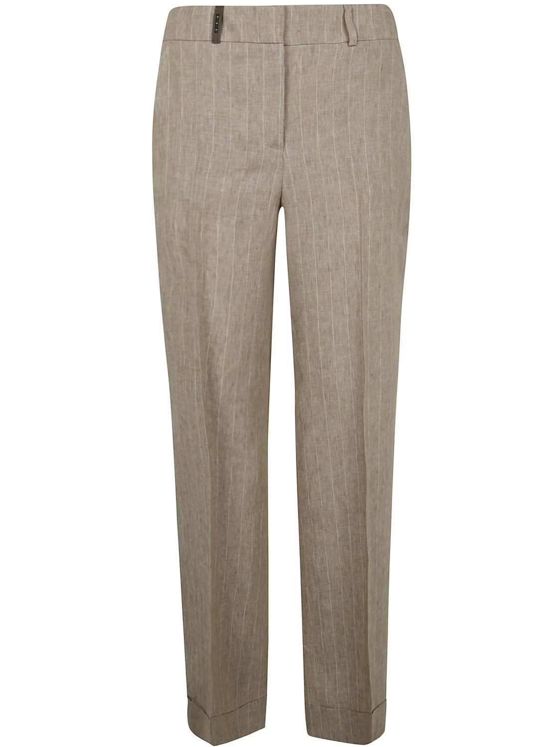PESERICO Pinstripe Linen Canvas Trousers for Women